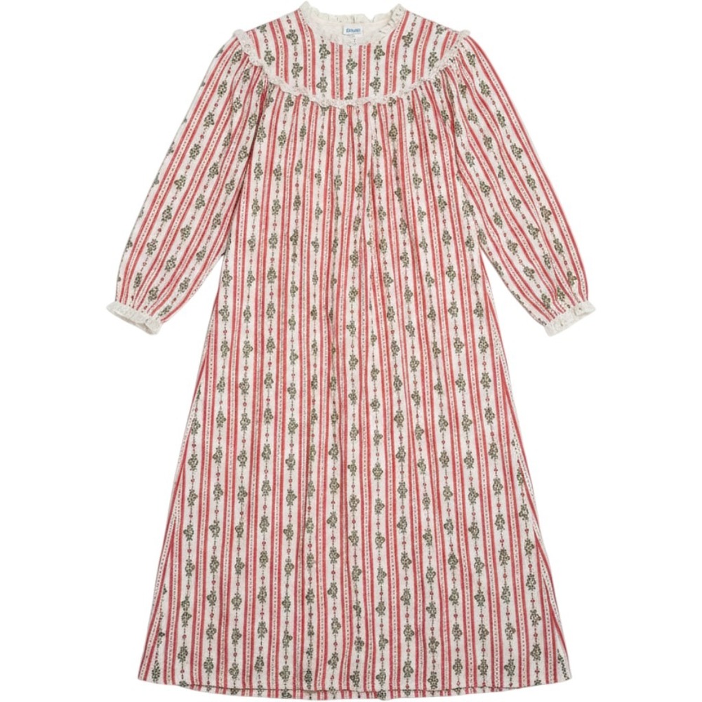 Lanz of Salzburg Vintage Teddy Bear‎ Heart Stripe Flannel Nightgown Red White L